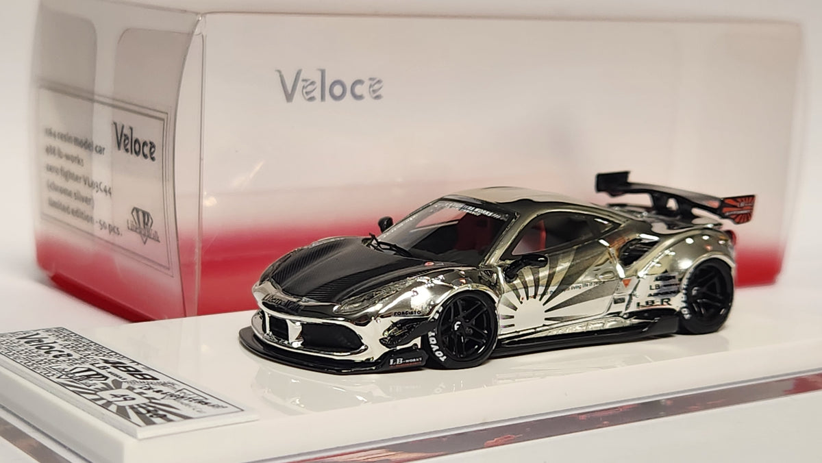 1:64 Veloce Ferrari 488 GTB Chrome Silver Liberty Walk LBWK. Resin.