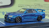 1:64 Inno64 Nissan Skyline GT-R R34 Z-Tune Chrome Blue Full Carbon Diecast