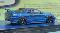 1:64 Inno64 Nissan Skyline GT-R R34 Z-Tune Chrome Blue Full Carbon Diecast