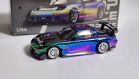 1:64 Pop Race Mazda RX-7 RE Amemiya Widebody Magic Chrome Macau GP 2024 999pcs