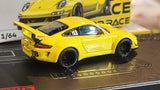 1:64 Pop race Porsche 911 997 RWB Yellow Diecast.
