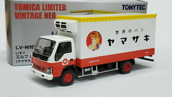 Tomica Limited Vintage Neo Tomytec LV-N195b Isuzu ELF Panel Van Yamazaki Baking. Scale is 1:64. - hiltawaytoyhk